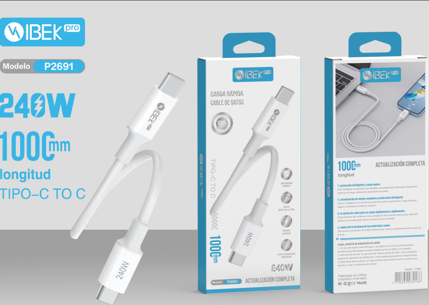 [P2691] CABLE TYPE C A TYPE C 240W 1M MALLADO Ibek Pro