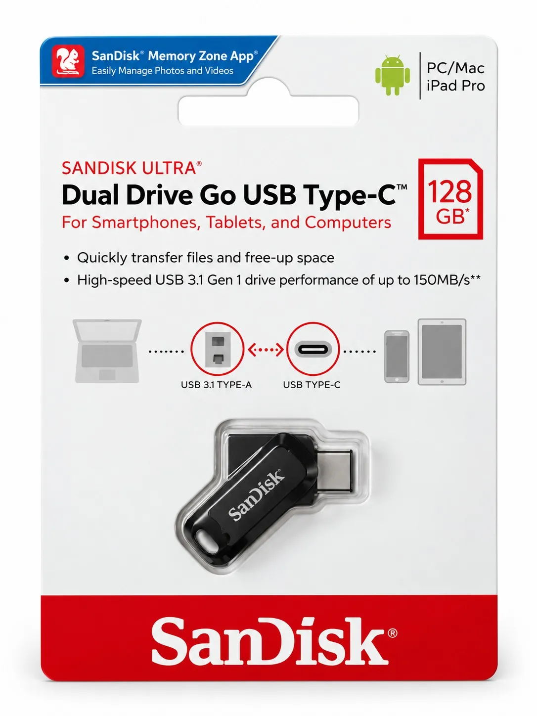 [XYUC128] PENDRIVE SANDISK DUAL DRIVE TIPO C 128 GB -