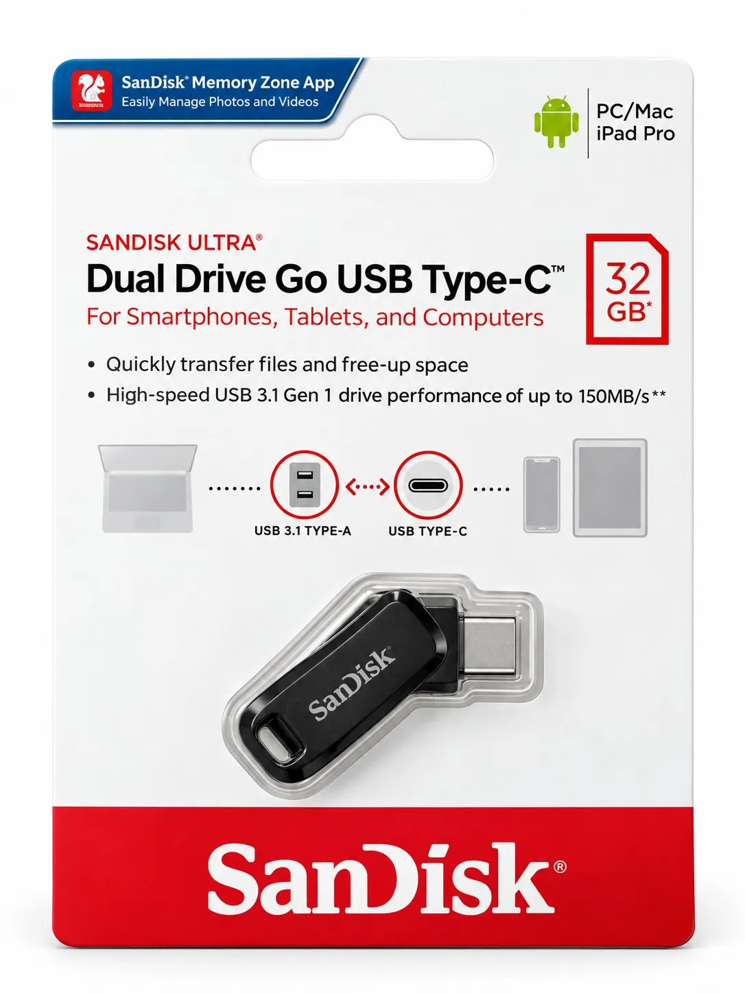 PENDRIVE SANDISK DUAL DRIVE TIPO C 32 GB -