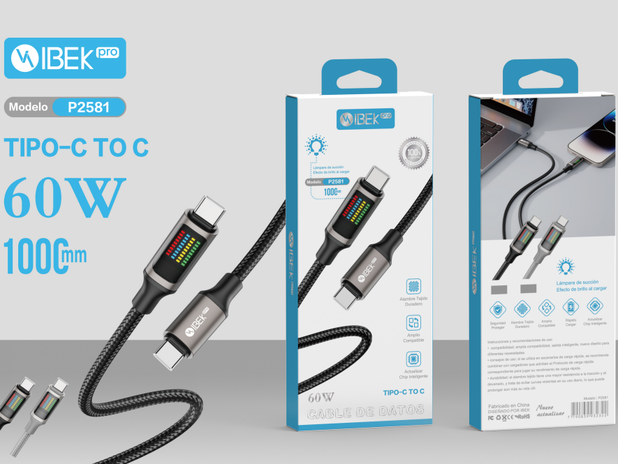 [P2581] CABLE TYPE C A TYPE C 60W MALLADO Ibek Pro