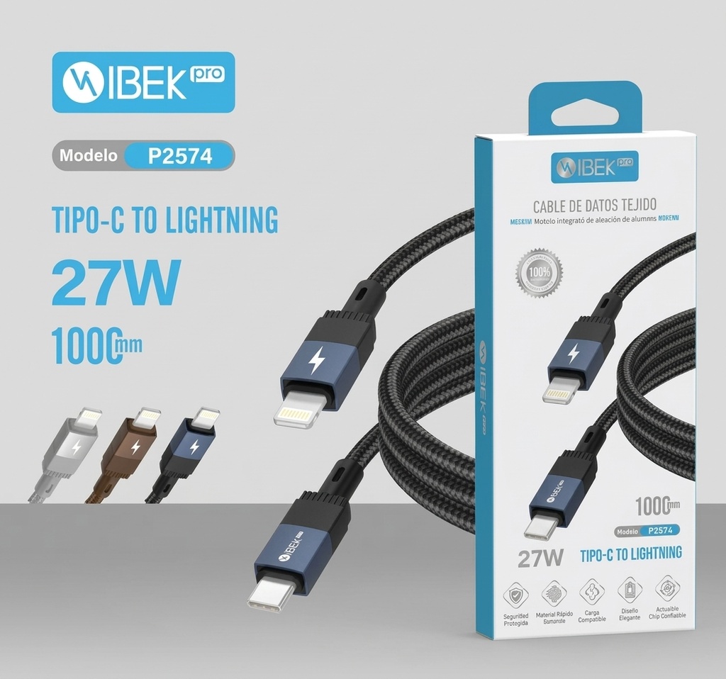 [P2574] CABLE TYPE C A LIGHTNING 27W MALLADO Ibek Pro