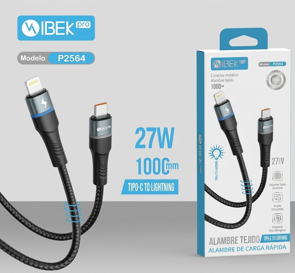 [P2564] CABLE TYPE C A LIGHTNING 27W MALLADO Ibek Pro