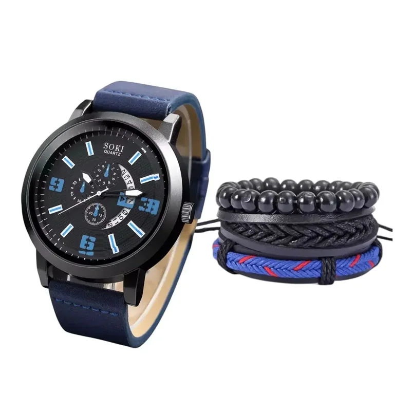 [S00196] Set Elegante Soki Hombre Reloj Casual + Set De Pulseras S00196