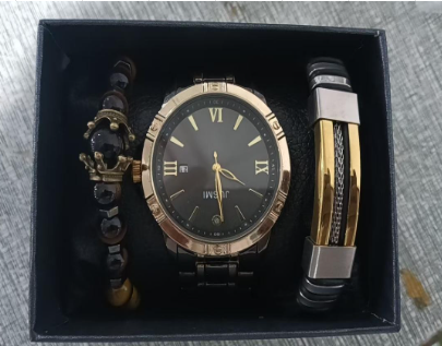 [S06257] Reloj De Cuarzo Para Hombre Set Joyería Bañado S06257