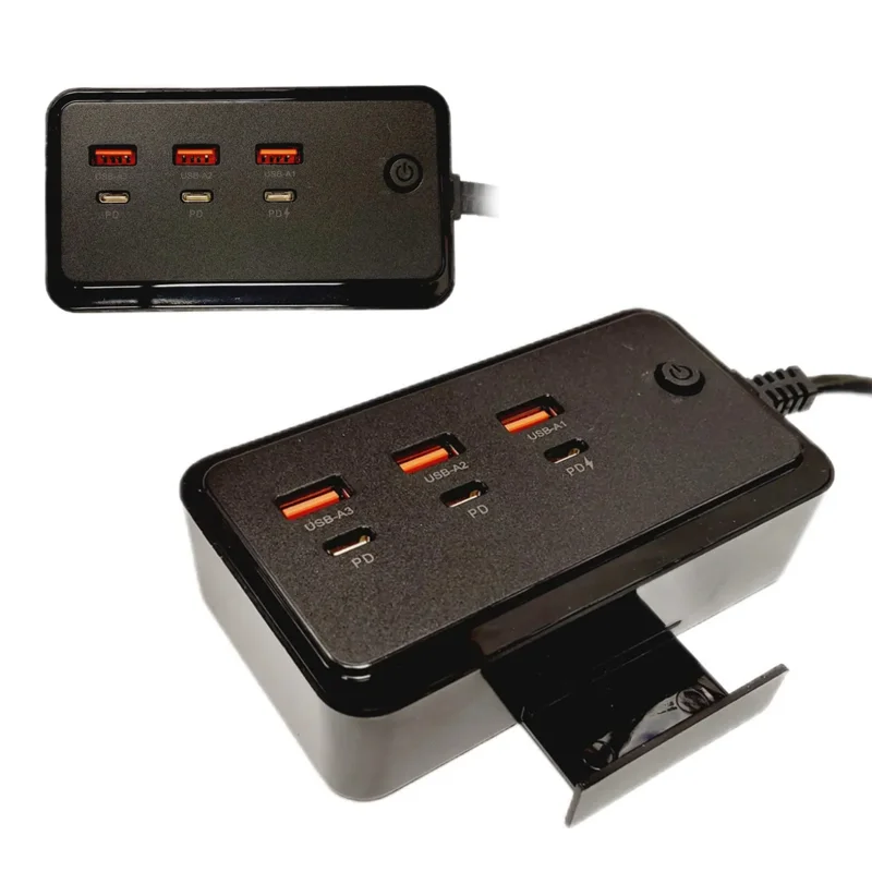 [PC-02] ZAPATILLA USB Y TYPE C 35W 3 PUERTOS USB Y 3 PUERTOS TYPE C PD 220v CON SOPORTE PARA CELULAR PC-02