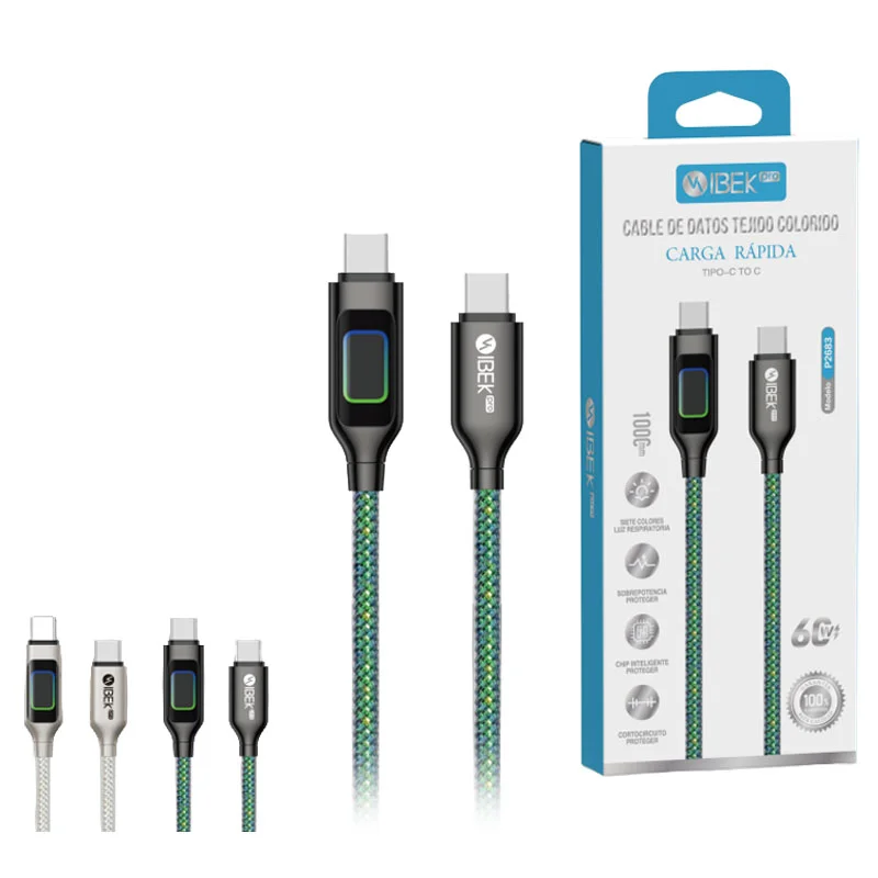 [P2683] CABLE TYPE C A TYPE C 60W MALLADO CON LUZ RGB Ibek Pro