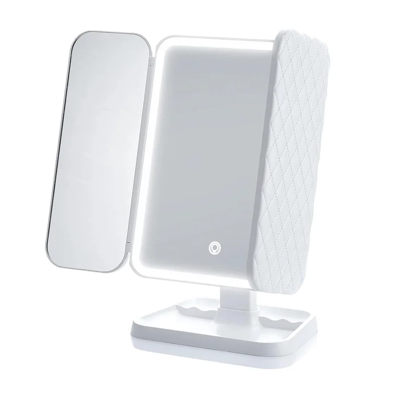 Espejo De Maquillaje Led Táctil Tres Pliegues Con Aumento Blanco XR-3300
