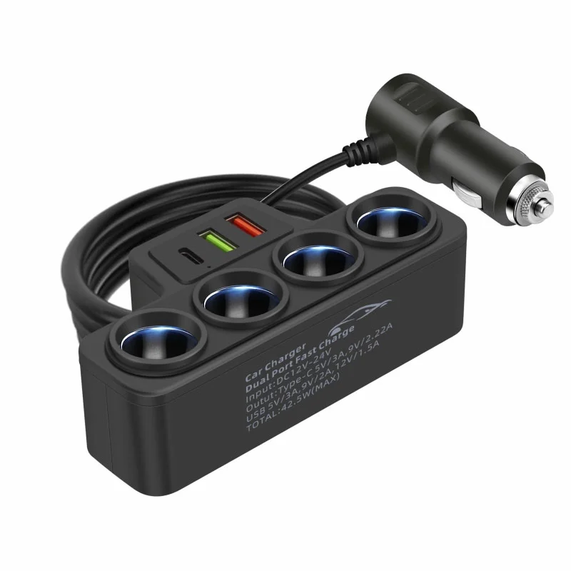 [D-25] Divisor Encendedor Coche 4 Enchufes 12-24v D-25