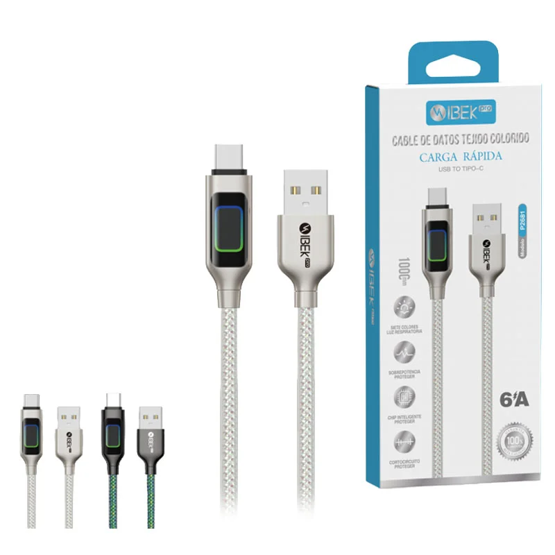 [P2681] CABLE USB A TYPE C 6A LUZ RGB Ibek Pro