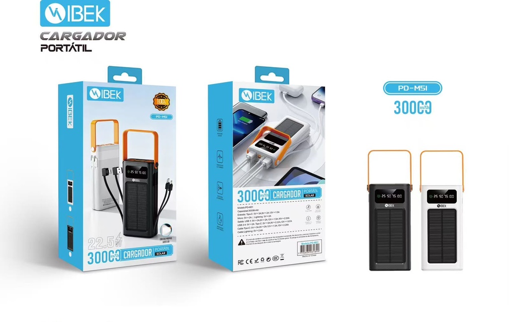 [PD-M51] CARGADOR PORTÁTIL 30000MAH 22.5W Ibek Pro