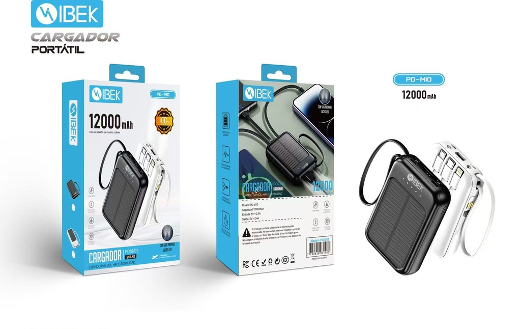 [PD-M10] CARGADOR PORTÁTIL SOLAR 12000MAH Ibek Pro