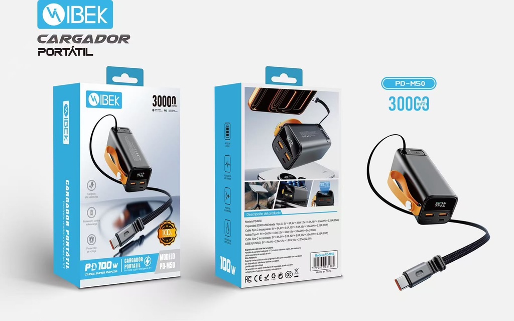 [PD-M50] CARGADOR PORTÁTIL 30000MAH 100W Ibek Pro
