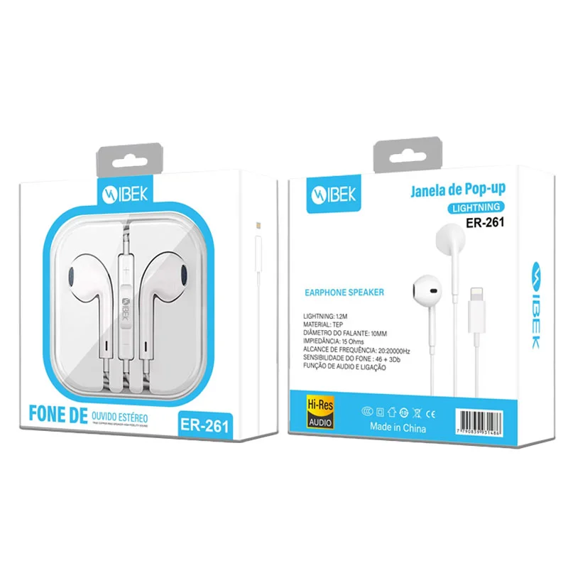 [ER-261] AURICULAR CON CABLE LIGHTNING SIN GOMITA Ibek