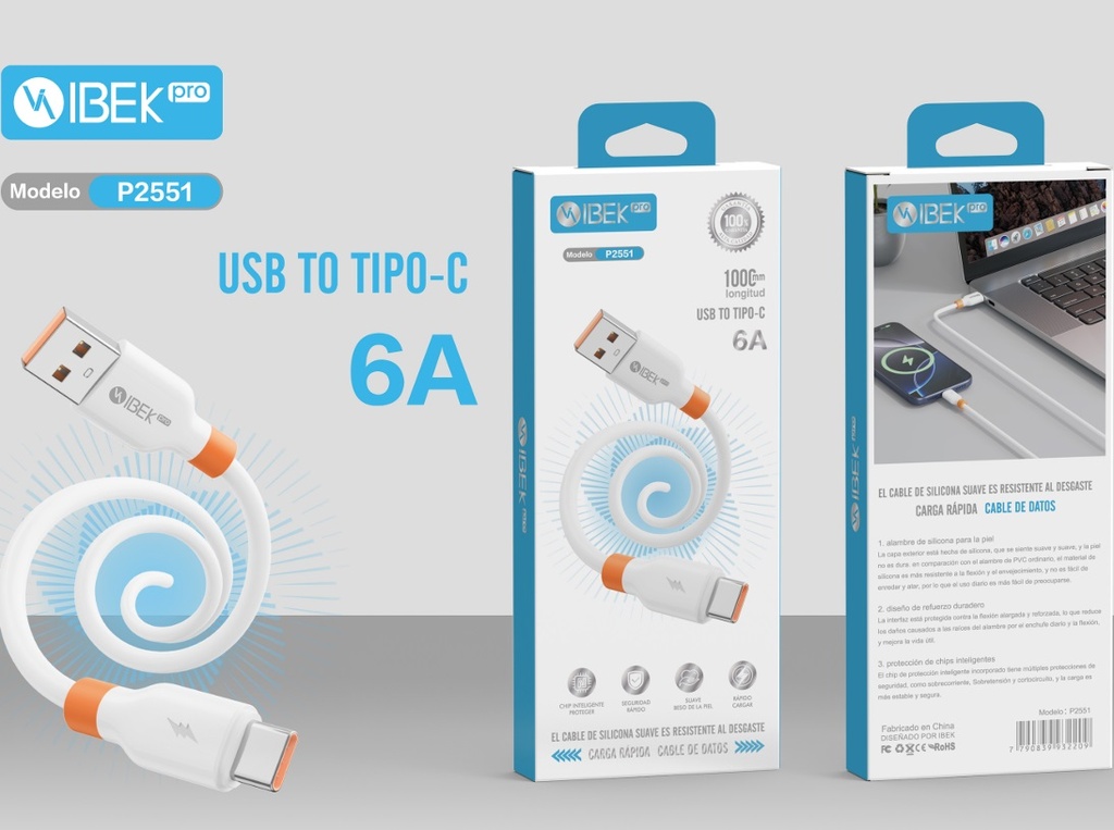 [P2551] CABLE USB A TYPE C 6A Ibek Pro