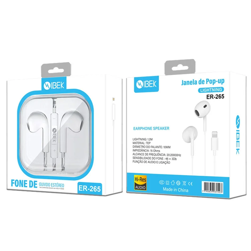 [ER-265] AURICULAR CON CABLE LIGHTNING SIN GOMITA Ibek