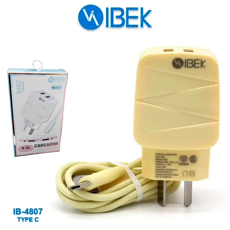 [IB-4807] CARGADOR 4.8A CON CABLE USB A TYPE C Ibek