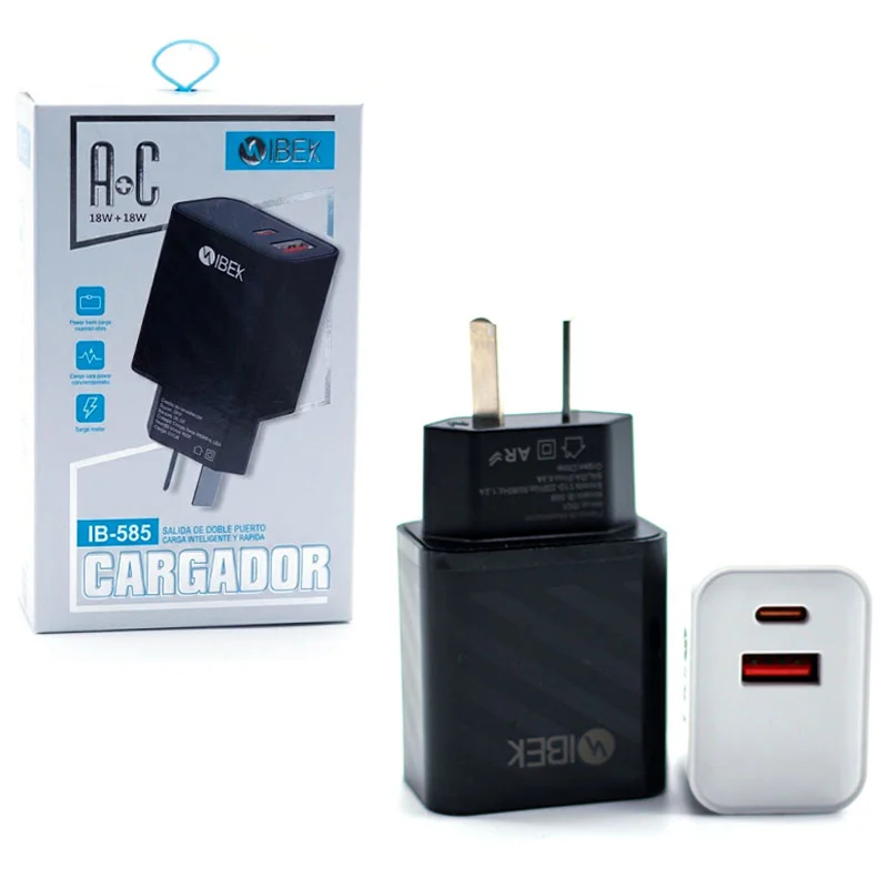 [IB-585] CARGADOR CABEZAL 2 PUERTOS A+C 35W Ibek