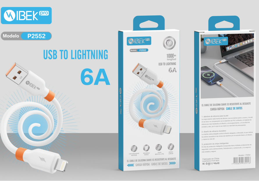 [P2552] CABLE USB A LIGHTNING 6A Ibek Pro