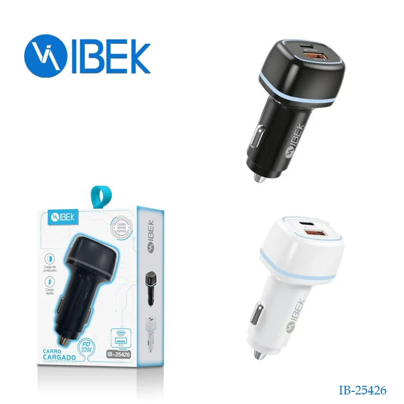 [IB-25426] CARGADOR CABEZAL PARA AUTO 20W PD 1 PUERTO USB 1 PUERTO TYPE C IB-25422 Ibek