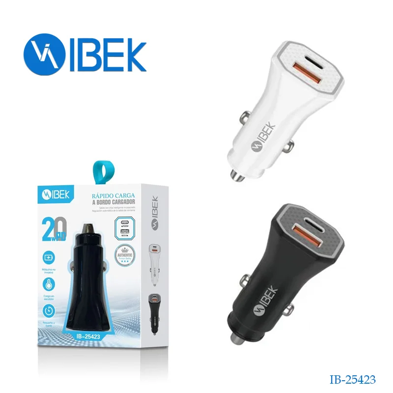 [IB-25423] CARGADOR AUTO CABEZAL 20W PD (1 USB + 1 TYPE C) Ibek