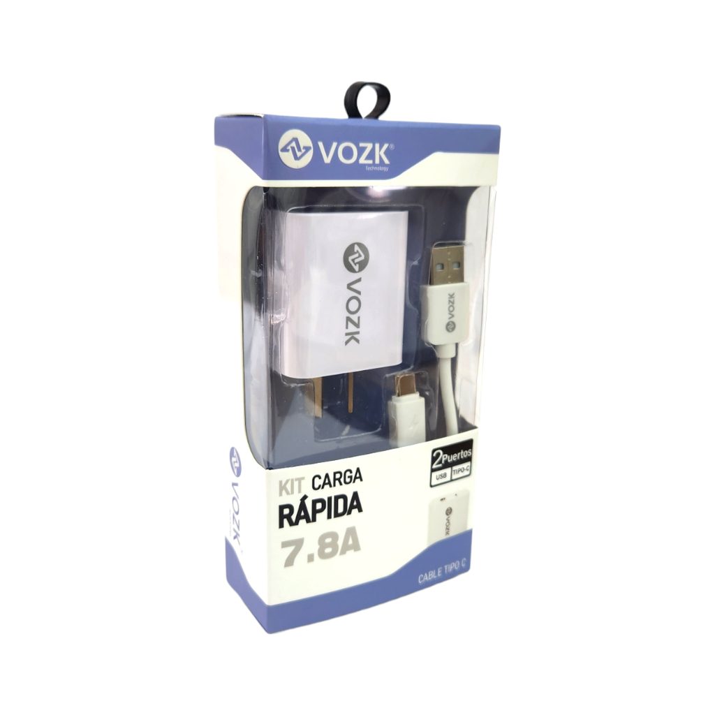 [V-CAR4005TCX10] CARGADOR VOZK 7.8 A TIPO C CON 2 PUERTOS USB CARGA RÁPIDA