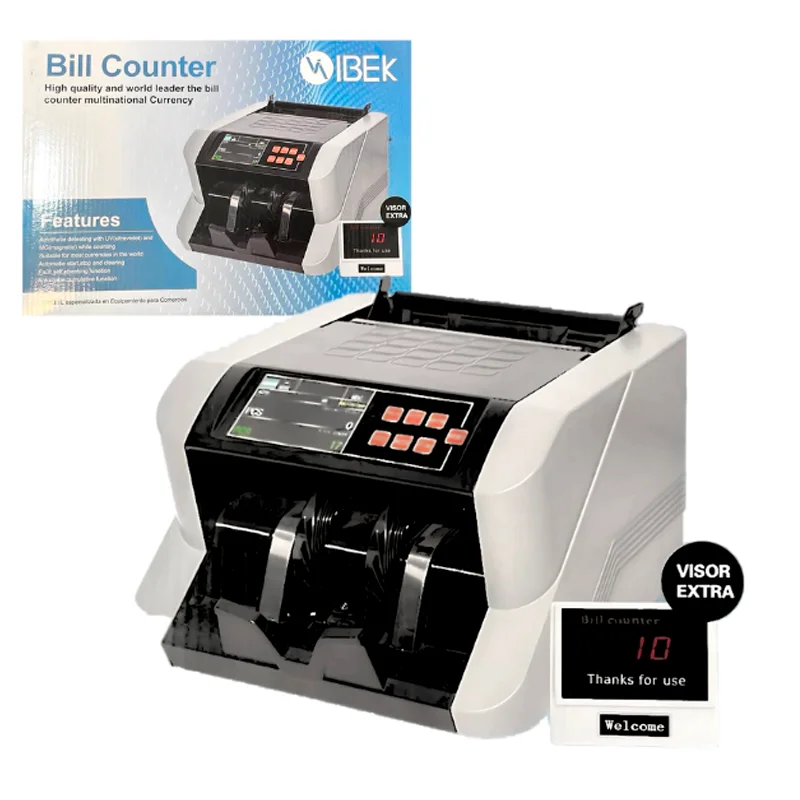 [COB-241002] CONTADORA DE BILLETES -3 pantallas para ser visto desde diferentes ángulos. -UV y MG pueden identificar con precisión un billete falso. Ibek
