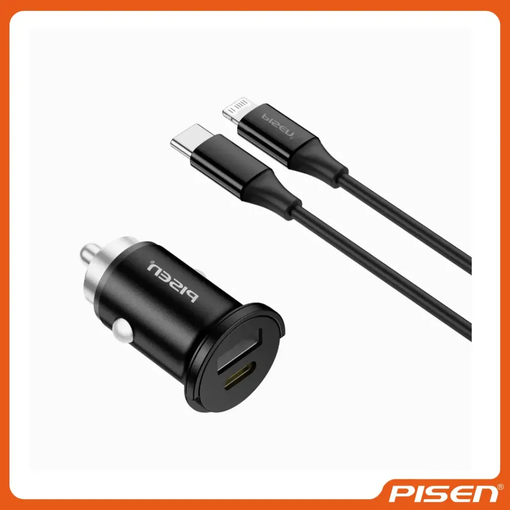 KIT CARGADOR DE COCHE MINI DE DOBLE PUERTO 30W A+C (CON CABLE C TO L) (TP-C73/NEGRO MÁGICO) - • PISEN