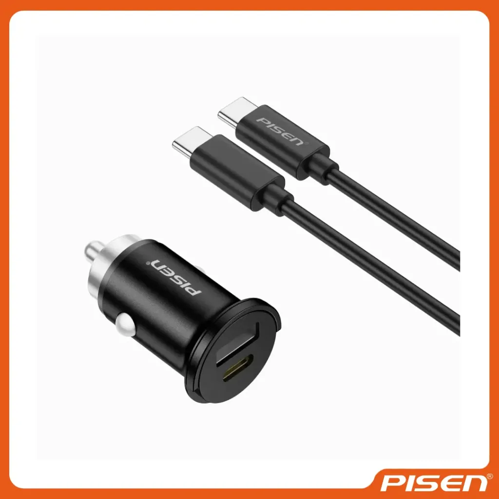 [F-PS-TPC77CC] KIT MINI DE CARGADOR DE COCHE DE DOBLE PUERTO 20W A+C (CON CABLE C to C) (TP-C77/NEGRO MAGICO) - PISEN